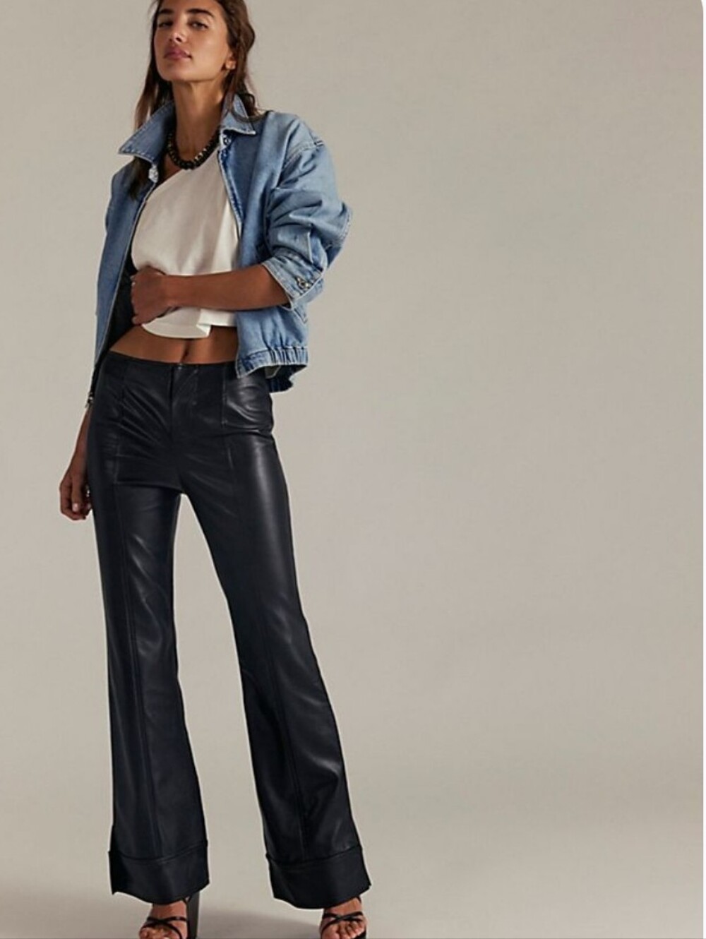 Free People Glow Up Vegan Flare Pants Black Faux Leather Bootcut NWT Women's 29